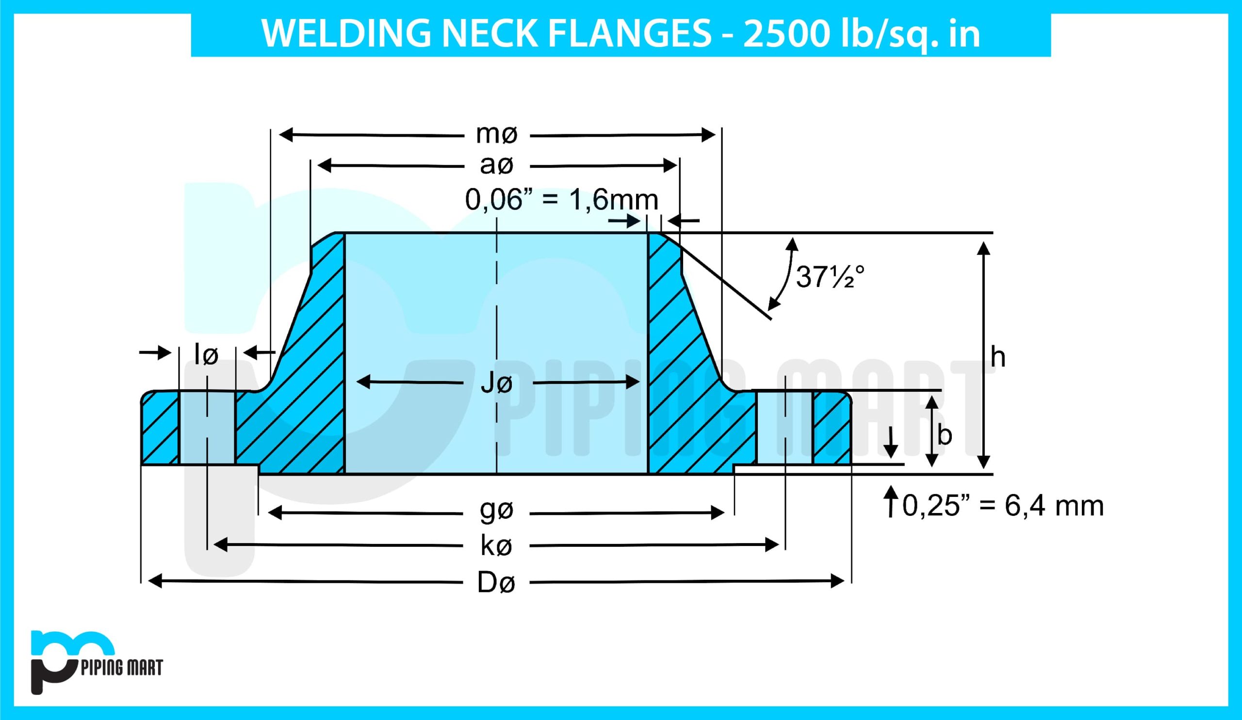 dimension for 2500 neck weld flanges