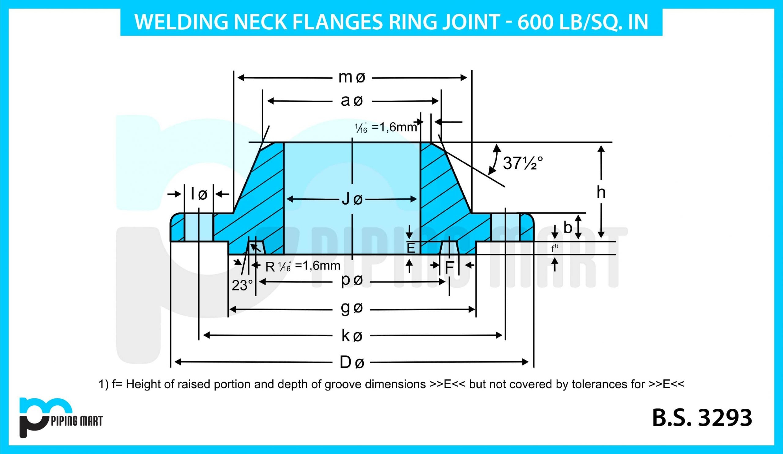 welding neck rtj 600 dimension
