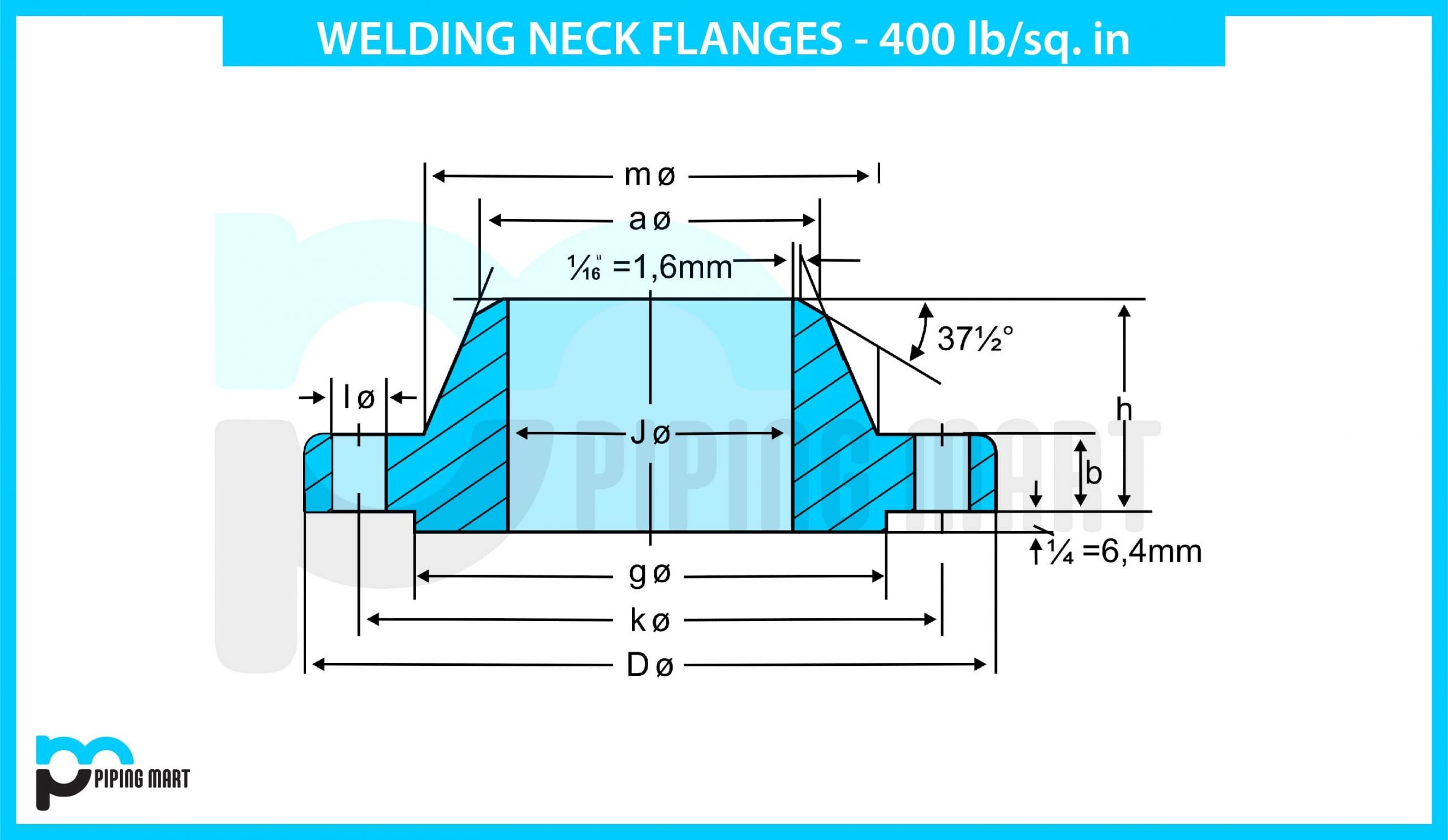welding neck dimension 400 lbs bs