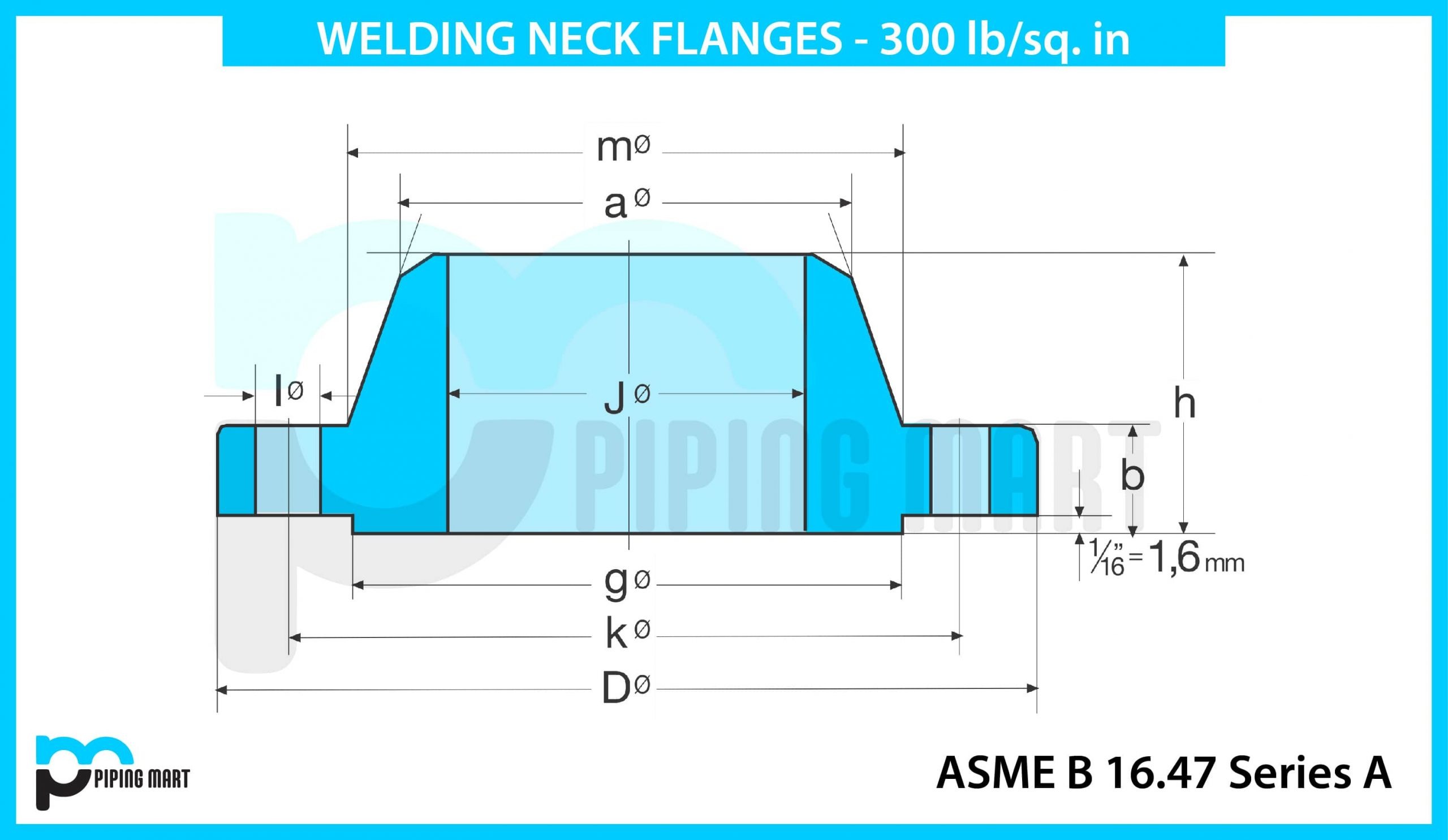 asme 300 dimension welding neck dimension